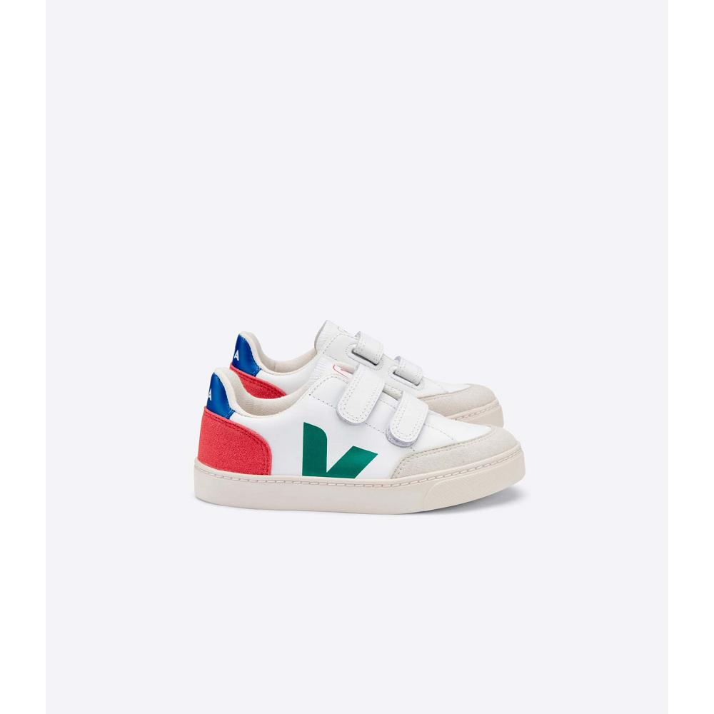 Veja V-12 LEATHER Joggesko Barn White/Red | NO 883FDN